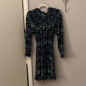 LOFT Floral Long Sleeve Dress in Blue and Green